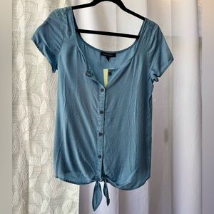 Banana Republic Blue Buttoned Tie Front Blouse